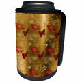 3dRose Anne Marie Baugh - Patterns - Red and Faux Gold Butterflies and Leaves Pattern - Can Cooler Bottle Wrap (cc_283293)
