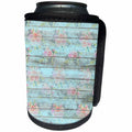 3dRose Anne Marie Baugh - Patterns - Chic Pink Roses On A Printed Faux Aqua Wood Pattern - Can Cooler Bottle Wrap (cc_283308)