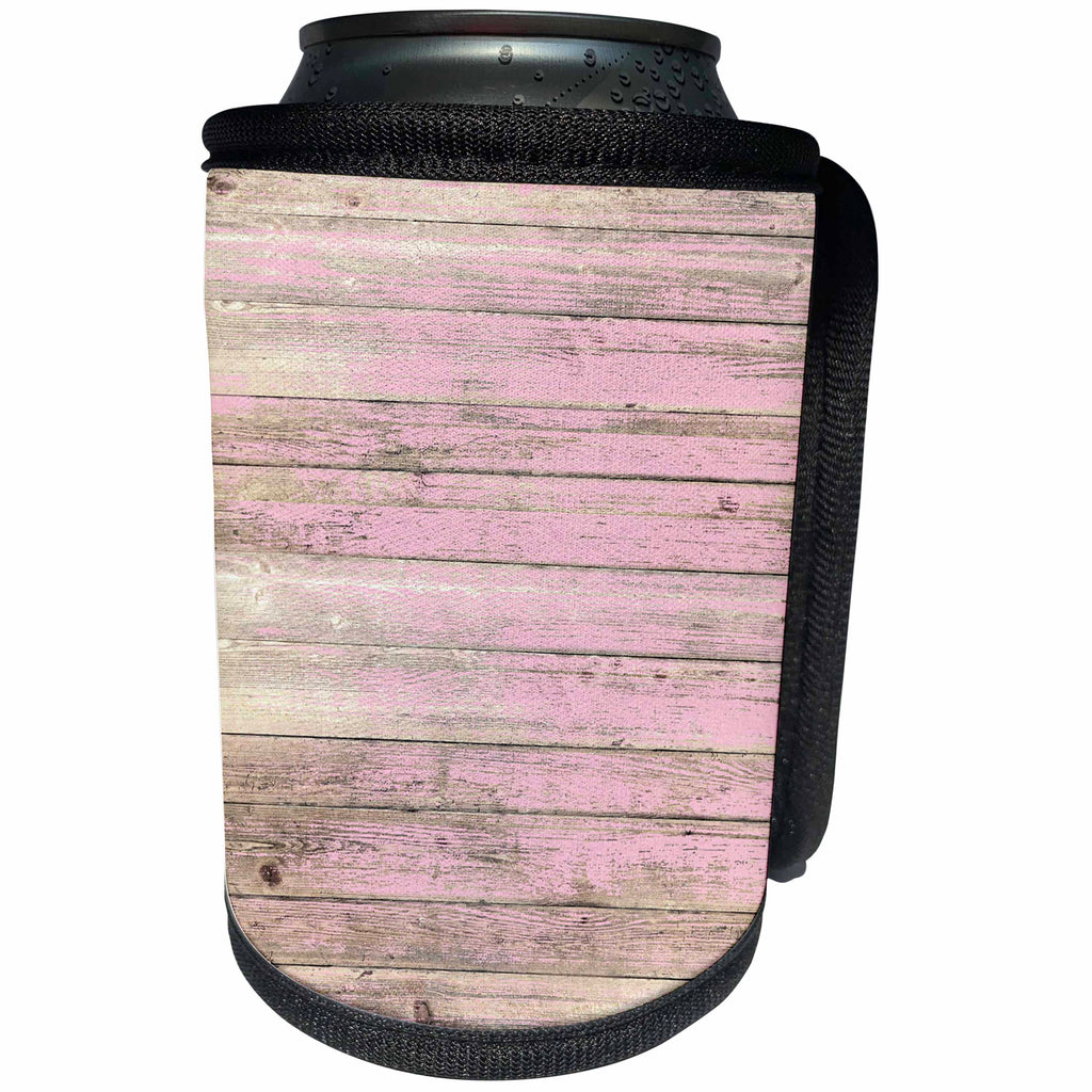 3dRose Anne Marie Baugh - Textures - Pink Distressed Printed Faux Wood - Can Cooler Bottle Wrap (cc_283313)