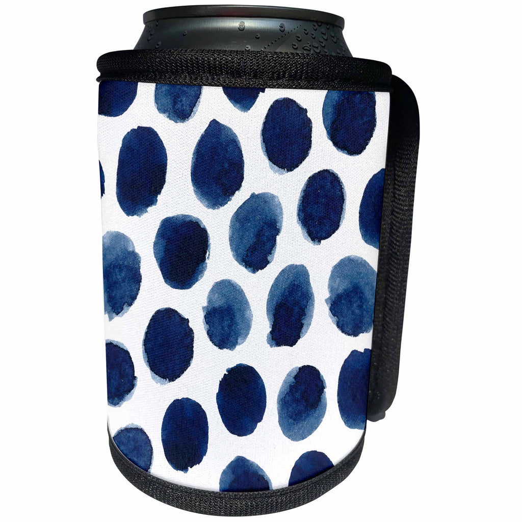 3dRose Anne Marie Baugh - Patterns - Chic Modern Blue Watercolor Large Hand Painted Dots Pattern - Can Cooler Bottle Wrap (cc_283428)
