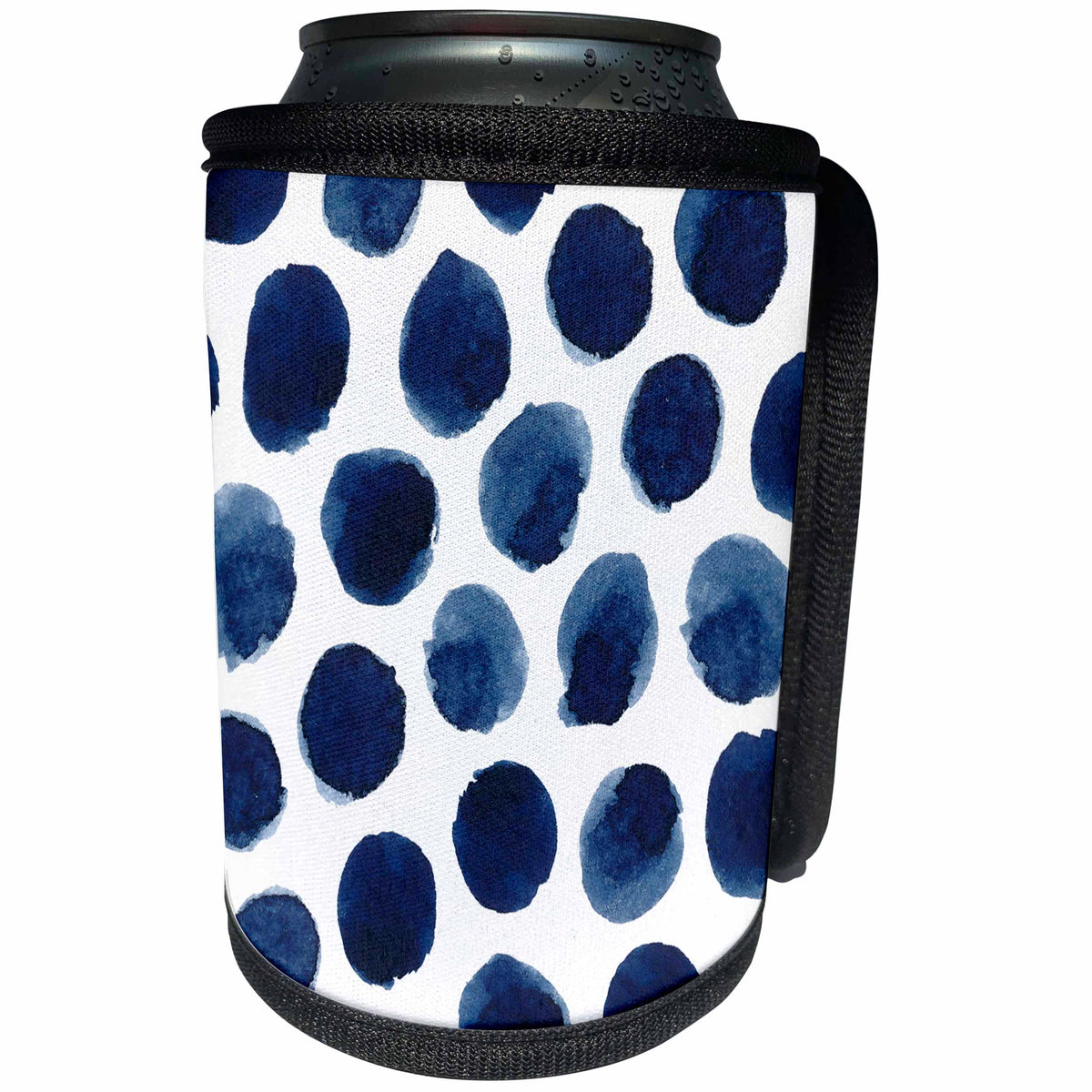 3dRose Anne Marie Baugh - Patterns - Chic Modern Blue Watercolor Large Hand Painted Dots Pattern - Can Cooler Bottle Wrap (cc_283428)