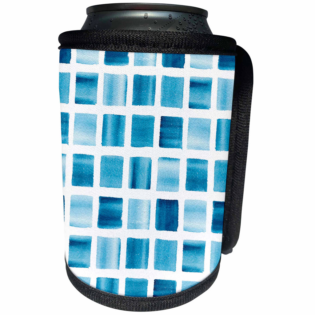 3dRose Anne Marie Baugh - Patterns - Modern Hand Painted Watercolor Blue Squares Pattern - Can Cooler Bottle Wrap (cc_283435)