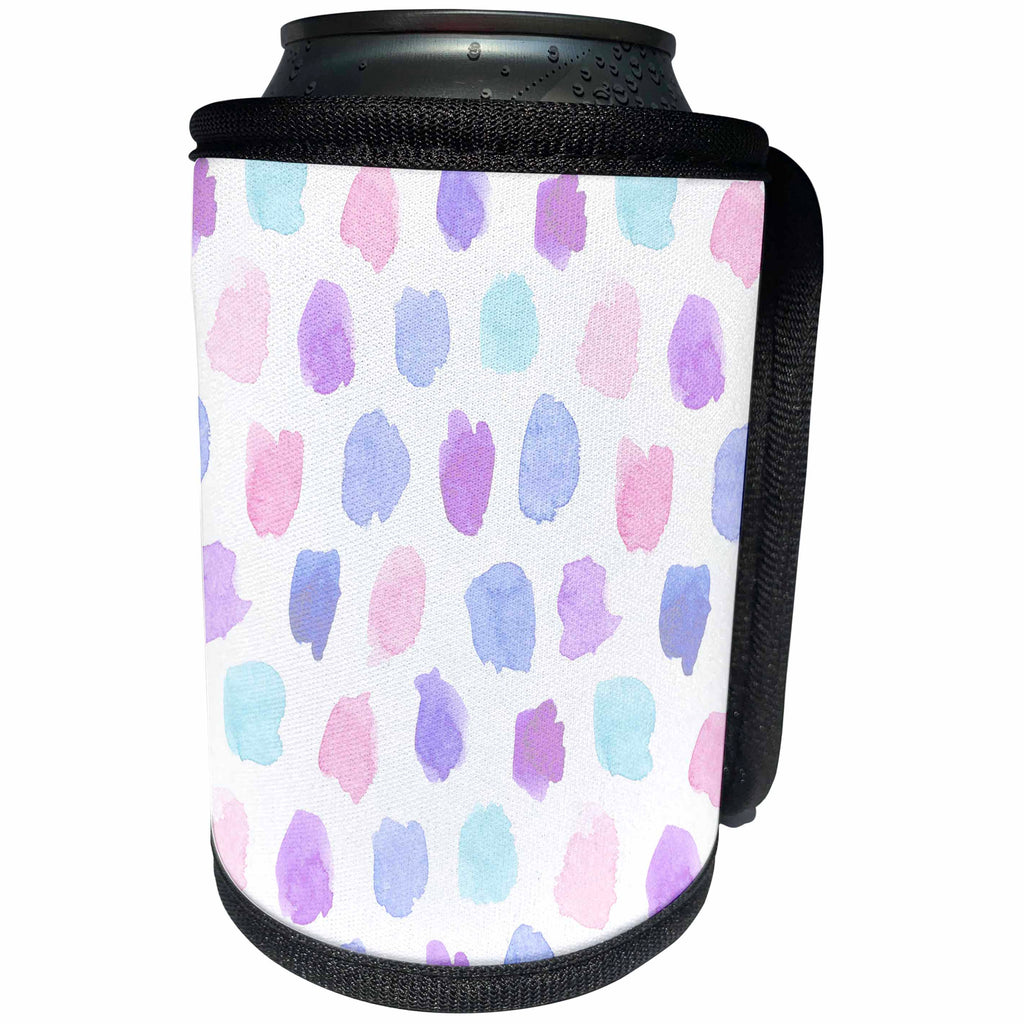 3dRose Anne Marie Baugh - Patterns - Chic Pink, Purple, Blue Watercolor Hand Painted Brush Strokes - Can Cooler Bottle Wrap (cc_283439)