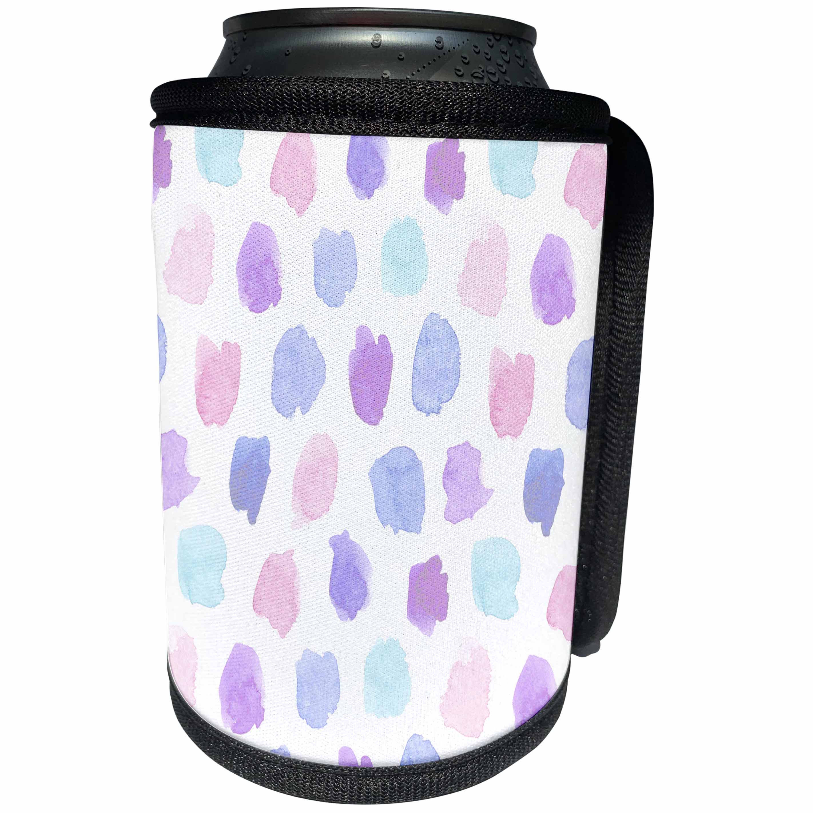 3dRose Anne Marie Baugh - Patterns - Chic Pink, Purple, Blue Watercolor Hand Painted Brush Strokes - Can Cooler Bottle Wrap (cc_283439)