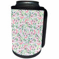 3dRose Anne Marie Baugh - Patterns - Pretty Pink, Green, and Purple Watercolor Floral On White - Can Cooler Bottle Wrap (cc_283444)