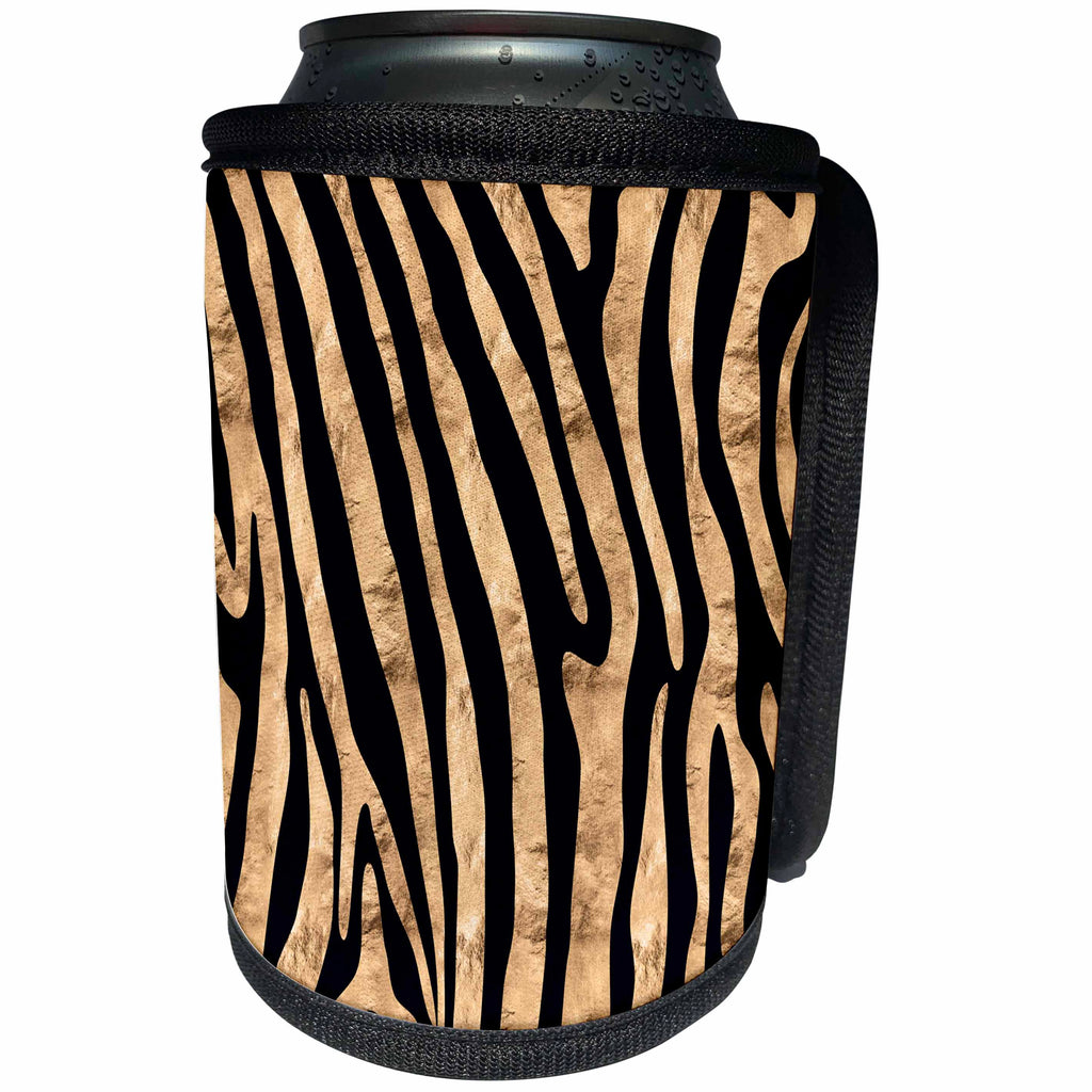 3dRose Anne Marie Baugh - Patterns - Bold Modern Faux Gold and Black Zebra Stripes Pattern - Can Cooler Bottle Wrap (cc_283450)