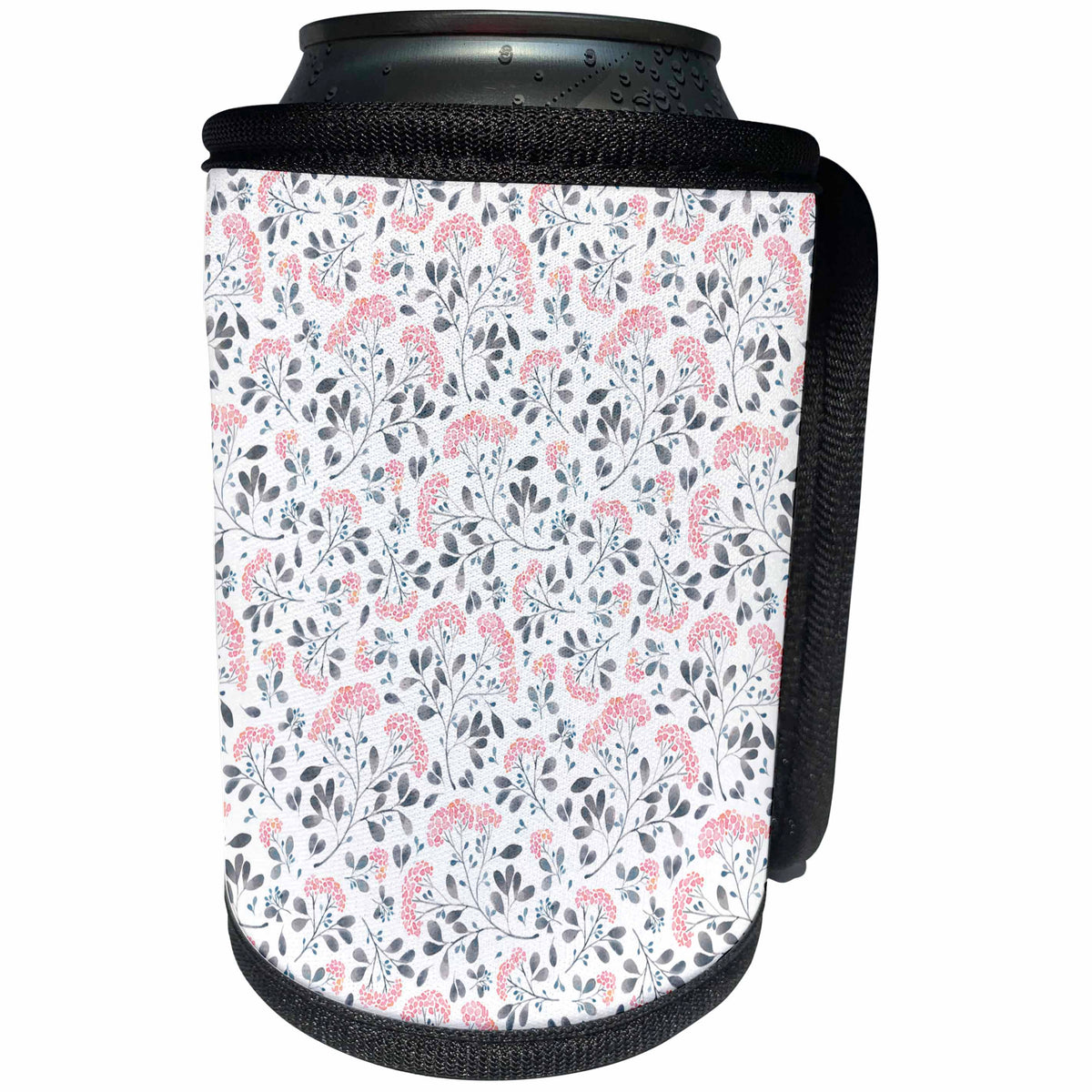 3dRose Anne Marie Baugh - Patterns - Pretty Pink and Gray Watercolor Floral Spray Pattern - Can Cooler Bottle Wrap (cc_283461)