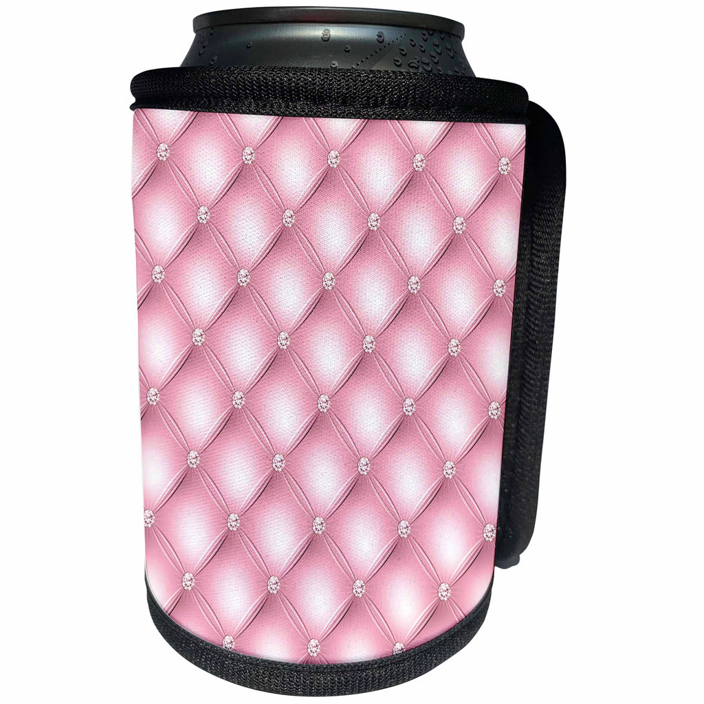 3dRose Anne Marie Baugh - Patterns - Pretty Pink Faux Printed Tufted and Faux Printed Diamond Pattern - Can Cooler Bottle Wrap (cc_283466)