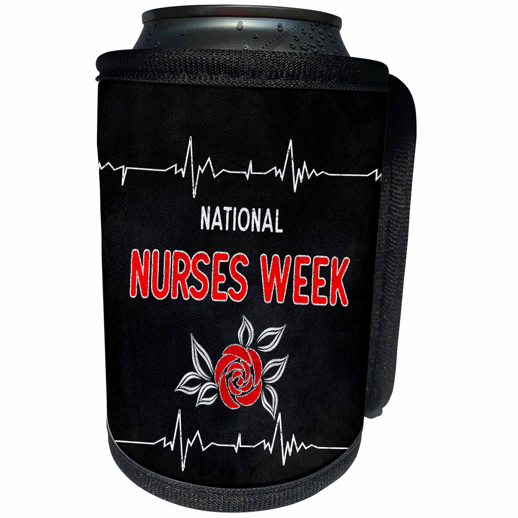 3dRose Doreen Erhardt Nurses Collection - National Nurses Week Chalkboard Theme with Heart Rate and Red Rose - Can Cooler Bottle Wrap (cc_283472)