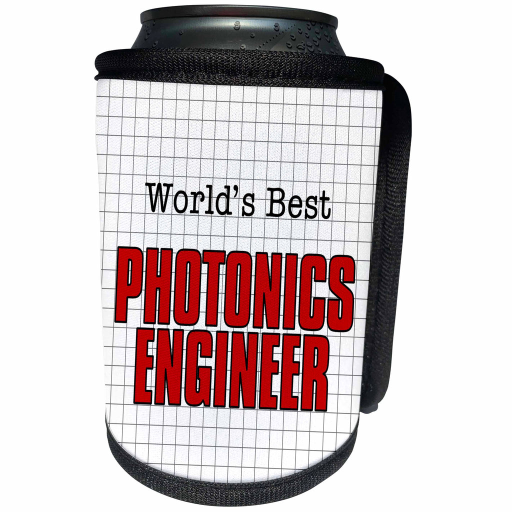 3dRose Doreen Erhardt Occupation Collection - Worlds Best Photonics Engineer Red and Black on Grid Paper Word Art - Can Cooler Bottle Wrap (cc_283486)