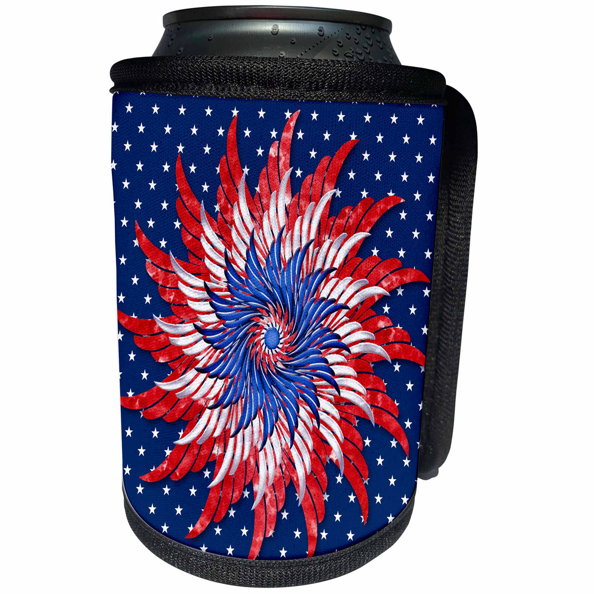 3dRose Doreen Erhardt Patriotic - Red White and Blue Firework Burst Patriotic Fourth of July Theme - Can Cooler Bottle Wrap (cc_283506)