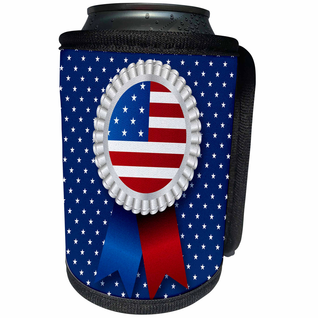 3dRose Doreen Erhardt Patriotic - Stars and Stripes USA Flag Award Shape for Patriotic Holiday - Can Cooler Bottle Wrap (cc_283507)
