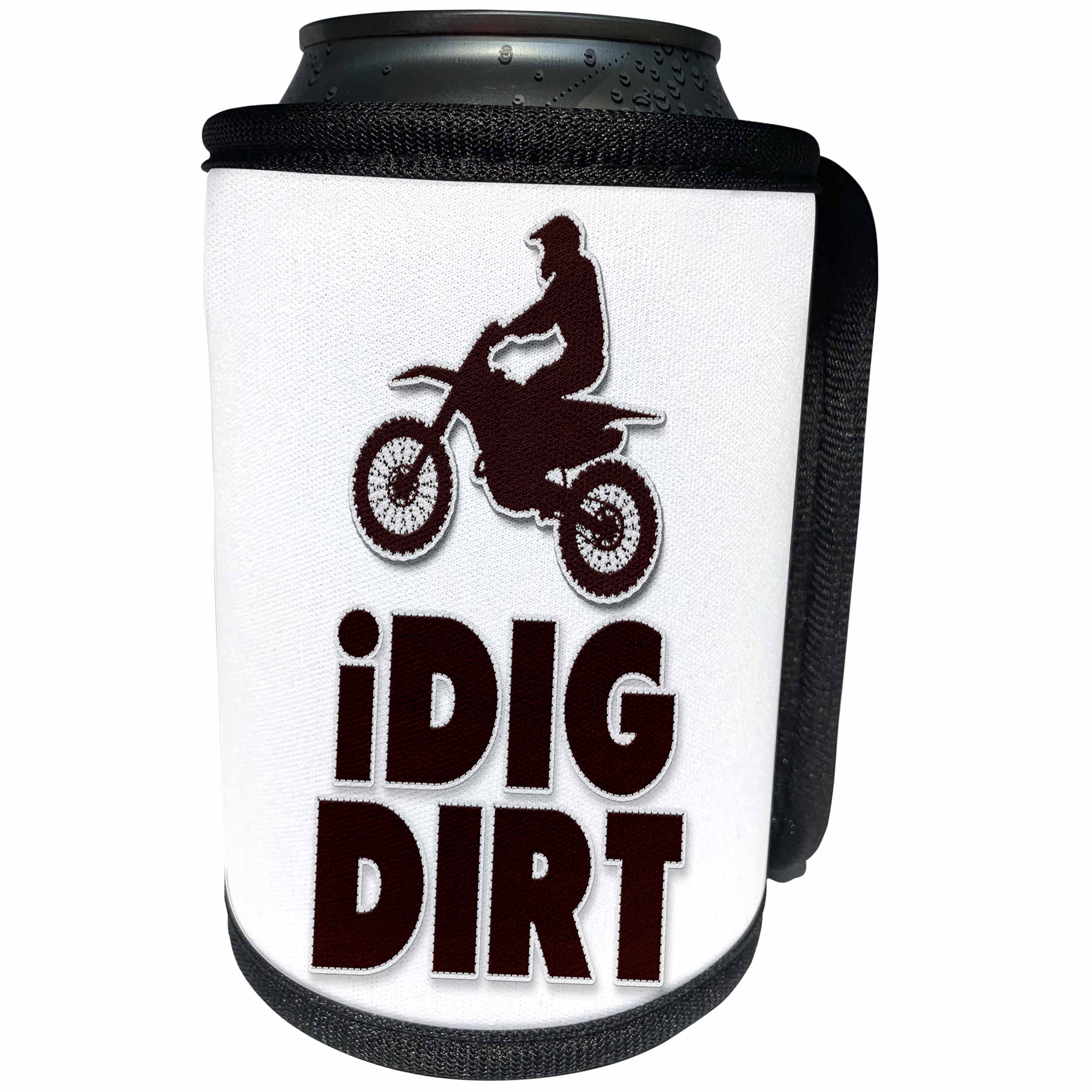 3dRose Doreen Erhardt Sports and Hobbies - I Dig Dirt Sporty Faux Leather Look Dirt Bike Motorcycle Theme - Can Cooler Bottle Wrap (cc_283510)