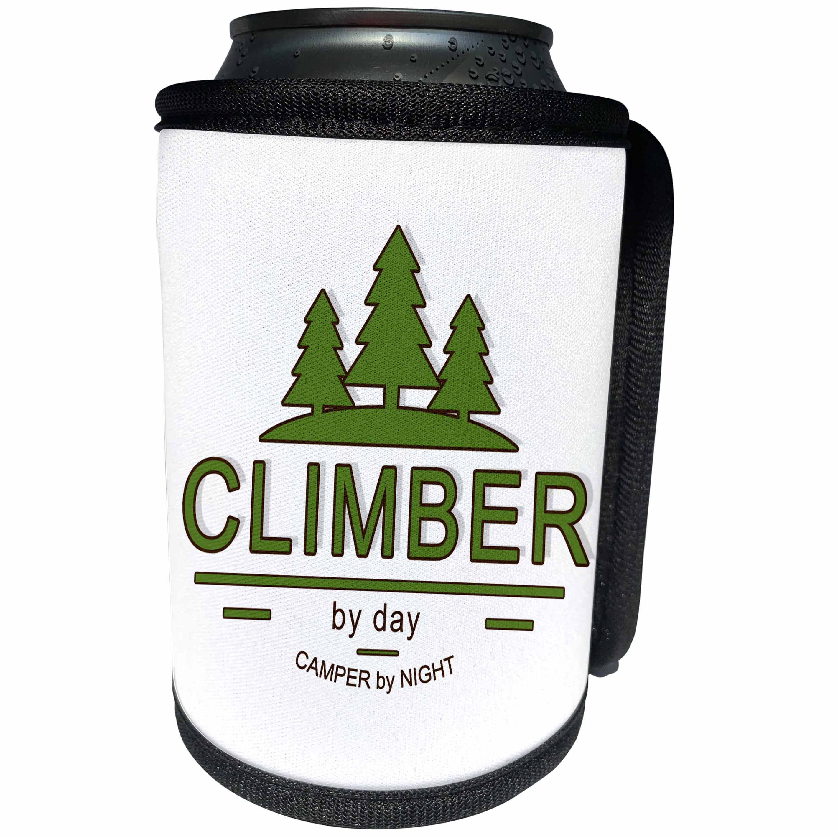 3dRose Doreen Erhardt Sports and Hobbies - Climber by Day Camper by Night Green and Brown Outdoor Humor - Can Cooler Bottle Wrap (cc_283517)