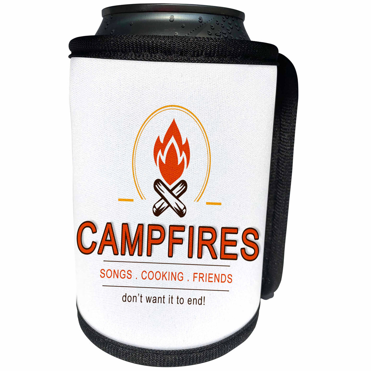 3dRose Doreen Erhardt Sports and Hobbies - Campfires Songs Cooking Friends Dont Want it to End Summer Fun - Can Cooler Bottle Wrap (cc_283518)
