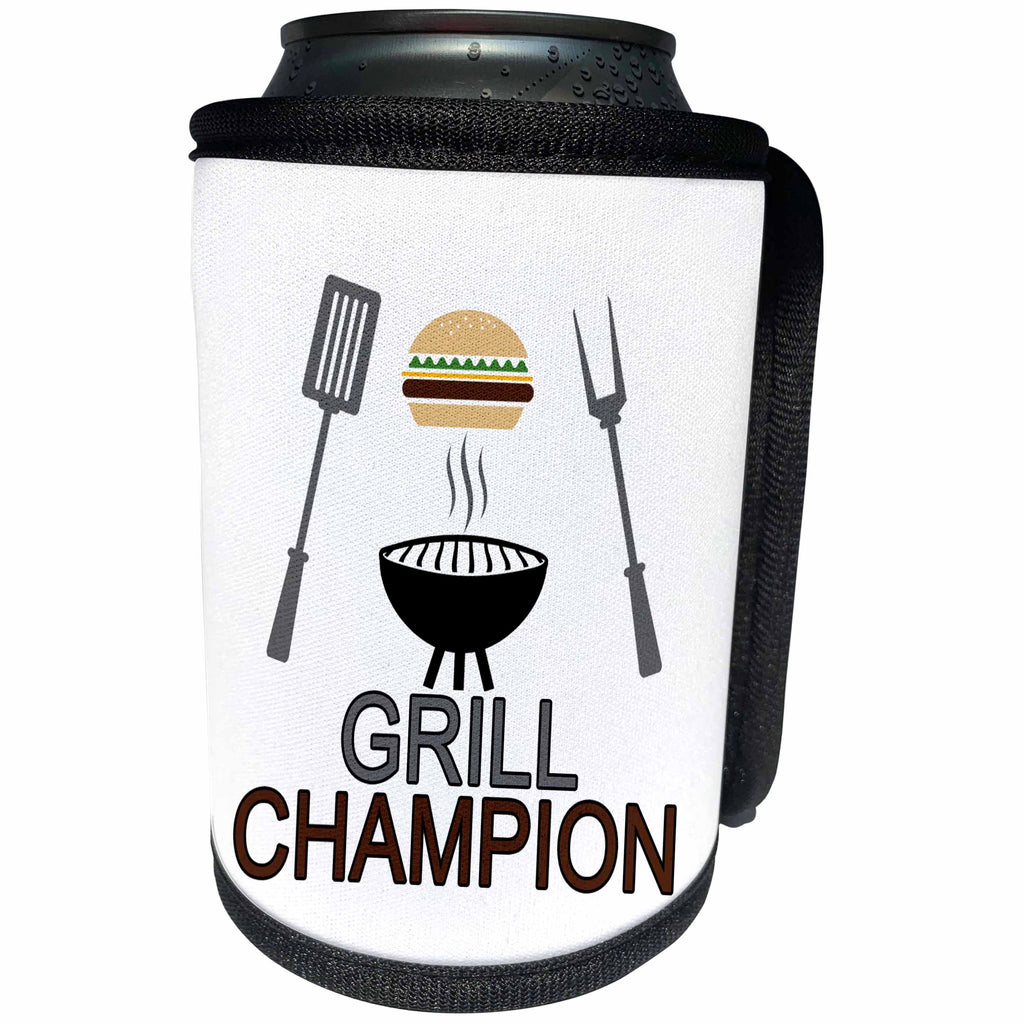 3dRose Doreen Erhardt For Him - Fun Grill Champion for the Barbeque Master with Hamburger - Can Cooler Bottle Wrap (cc_283519)
