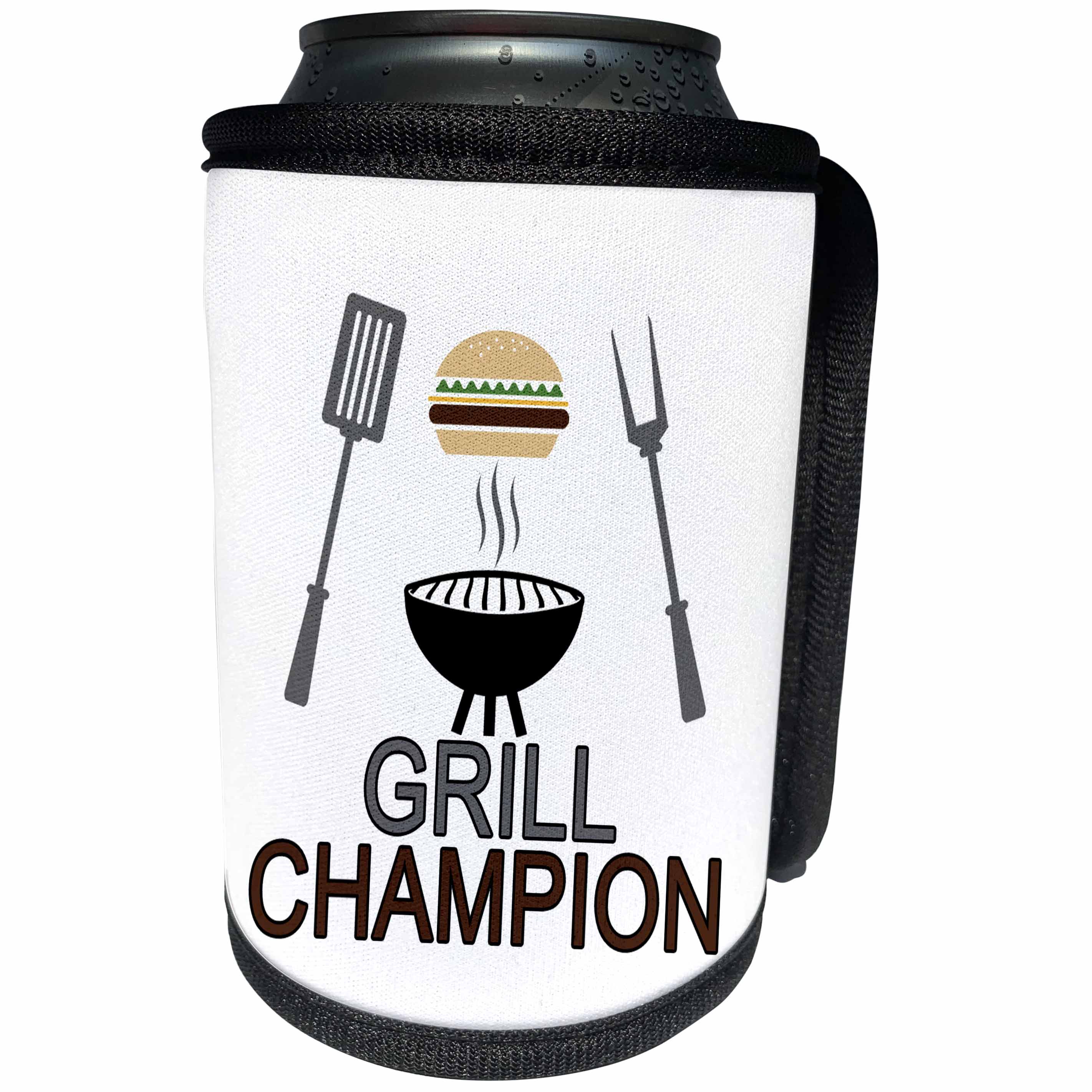 3dRose Doreen Erhardt For Him - Fun Grill Champion for the Barbeque Master with Hamburger - Can Cooler Bottle Wrap (cc_283519)