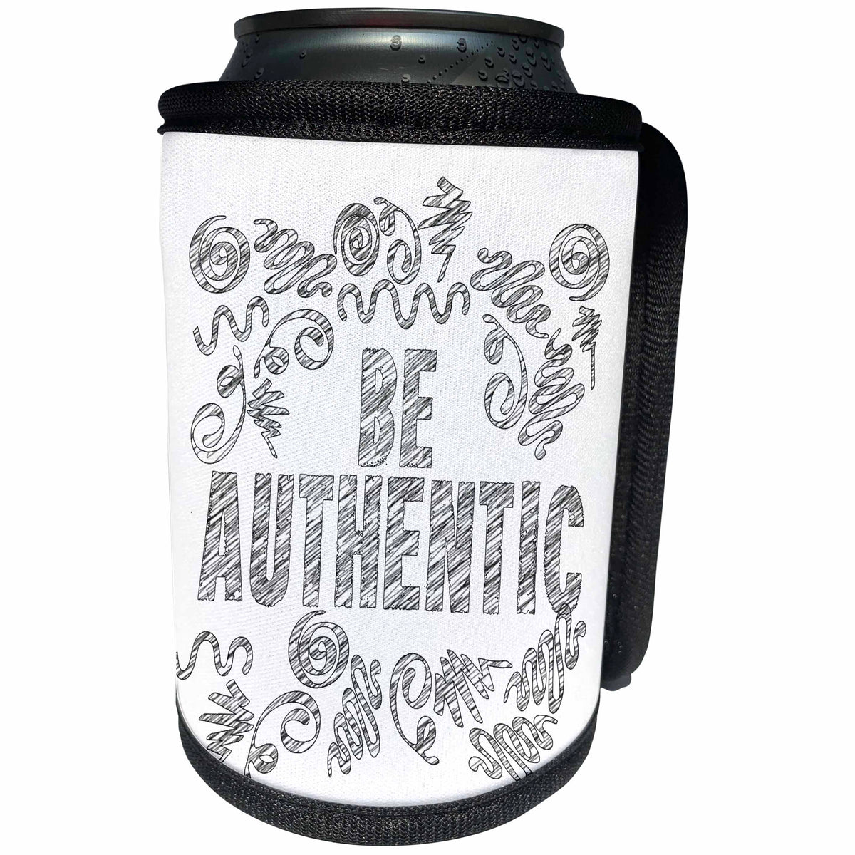 3dRose Doreen Erhardt Inspirational - Inspirational Message of Be Authentic in Black and White Typography - Can Cooler Bottle Wrap (cc_283529)