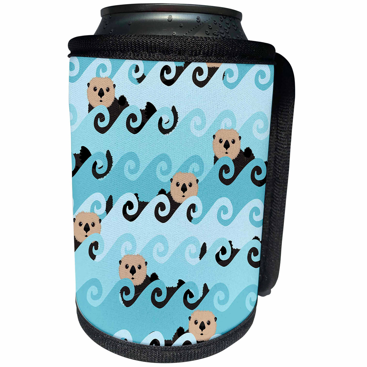 3dRose Janna Salak Designs Under the Sea - Sea Otters Riding the Waves - Can Cooler Bottle Wrap (cc_283549)