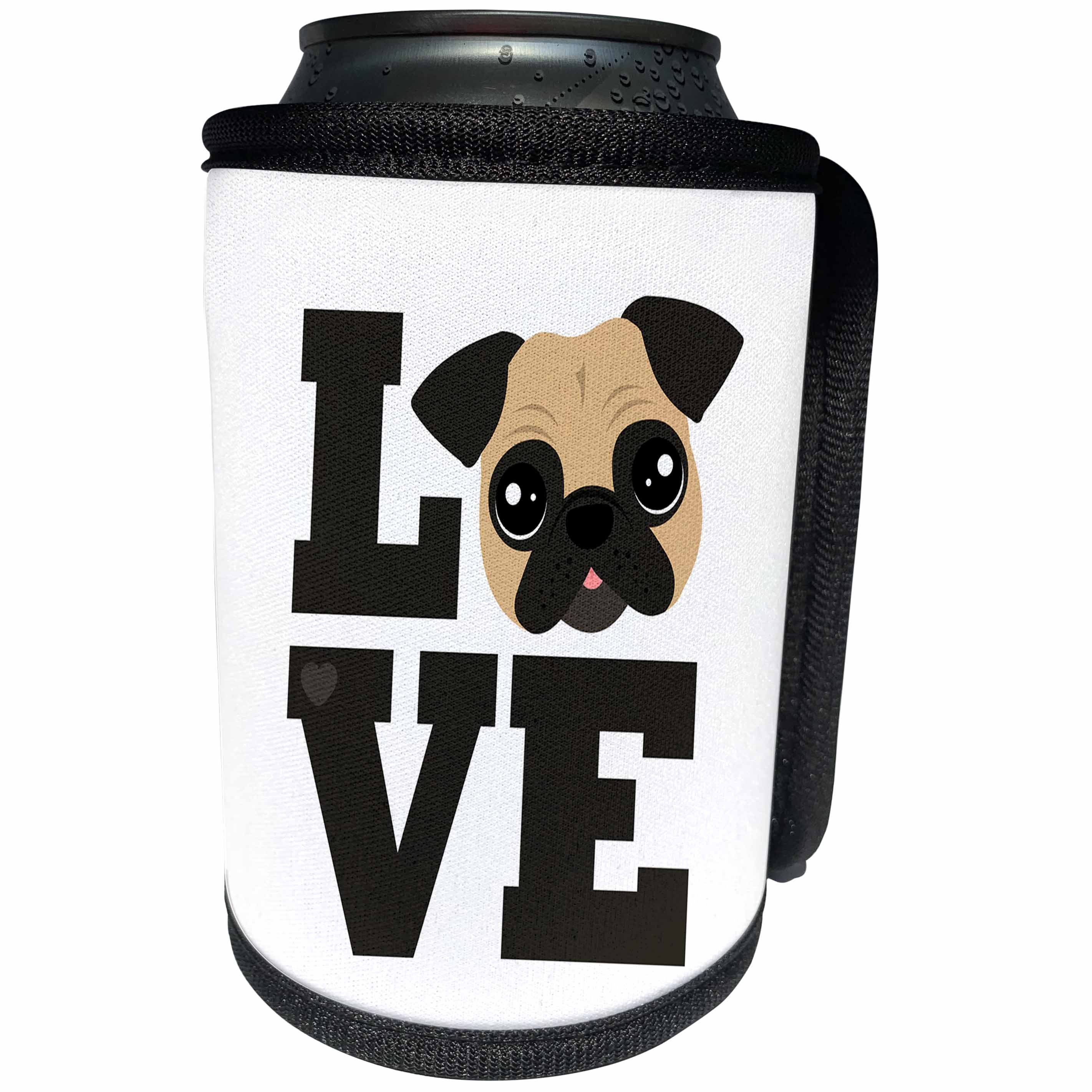 3dRose Janna Salak Designs Dogs - LOVE Pug - Can Cooler Bottle Wrap (cc_283552)