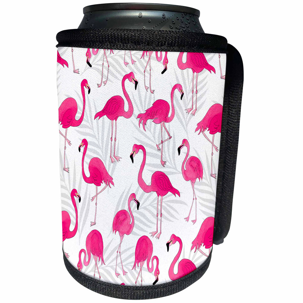 3dRose Janna Salak Designs Tropical - Flamingo and Palm Pattern - Can Cooler Bottle Wrap (cc_283553)