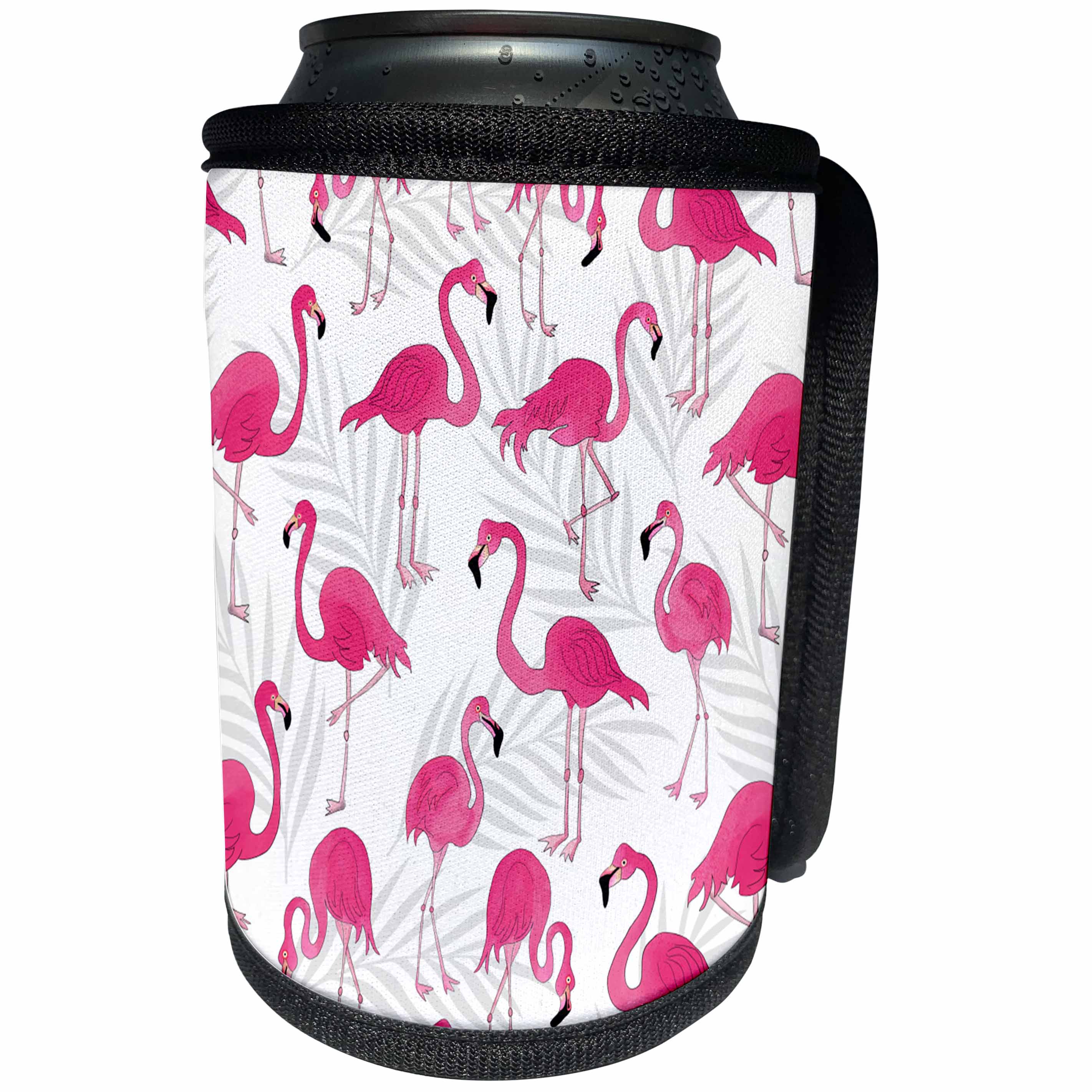 3dRose Janna Salak Designs Tropical - Flamingo and Palm Pattern - Can Cooler Bottle Wrap (cc_283553)