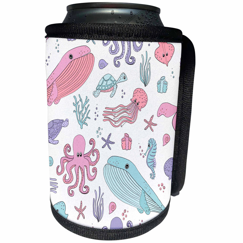 3dRose Janna Salak Designs Under the Sea - Cute Paste Sea Creatures - Can Cooler Bottle Wrap (cc_283555)