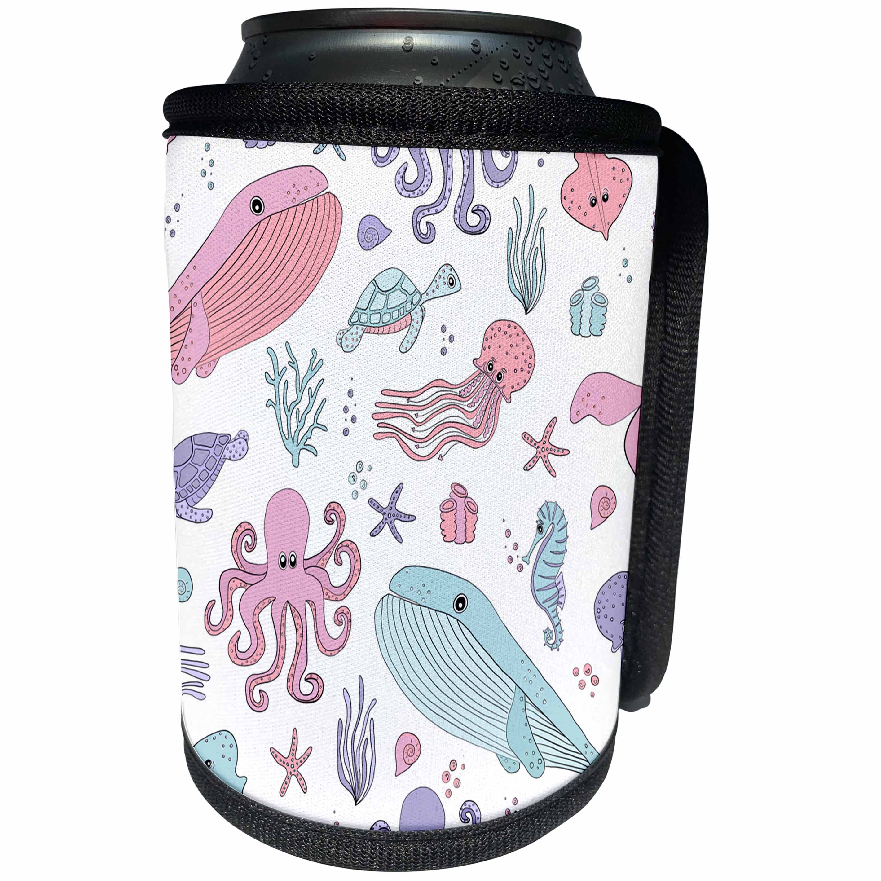 3dRose Janna Salak Designs Under the Sea - Cute Paste Sea Creatures - Can Cooler Bottle Wrap (cc_283555)