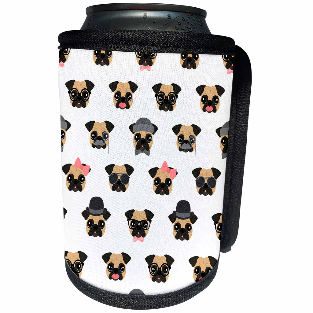 3dRose Janna Salak Designs Dogs - Pugs in Disguise - Can Cooler Bottle Wrap (cc_283556)