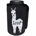 3dRose Janna Salak Designs Farm Animals - Distressed Alpaca LOVE and Heart Black and White - Can Cooler Bottle Wrap (cc_283560)