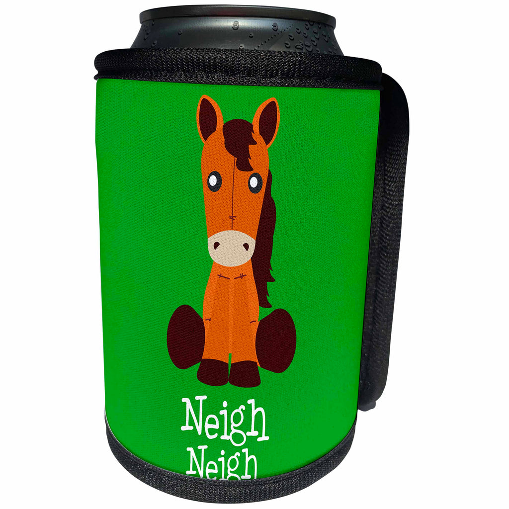 3dRose Janna Salak Designs Kids Stuff - Cute Horse Talk Neigh Neigh Nursery Art - Can Cooler Bottle Wrap (cc_283567)