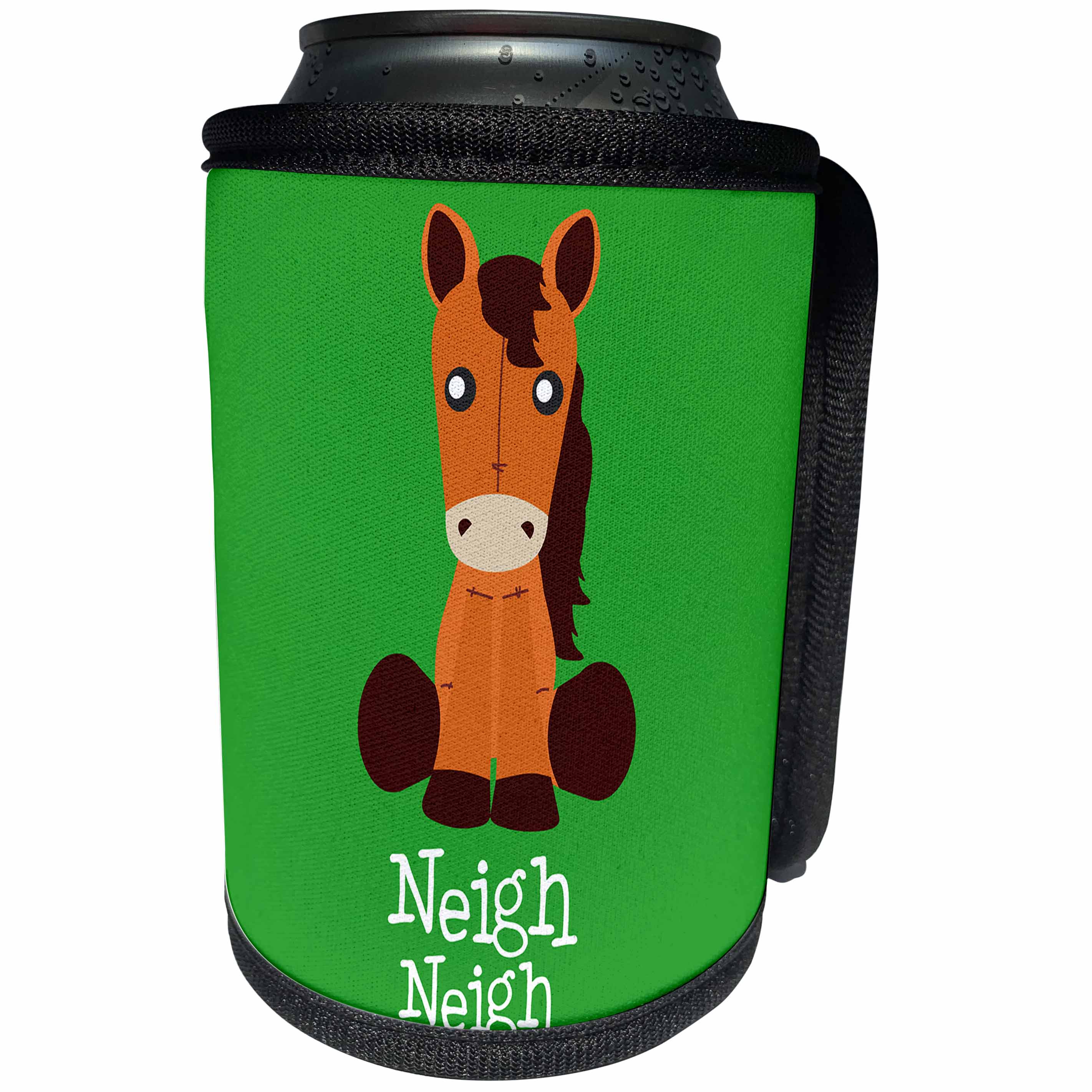 3dRose Janna Salak Designs Kids Stuff - Cute Horse Talk Neigh Neigh Nursery Art - Can Cooler Bottle Wrap (cc_283567)