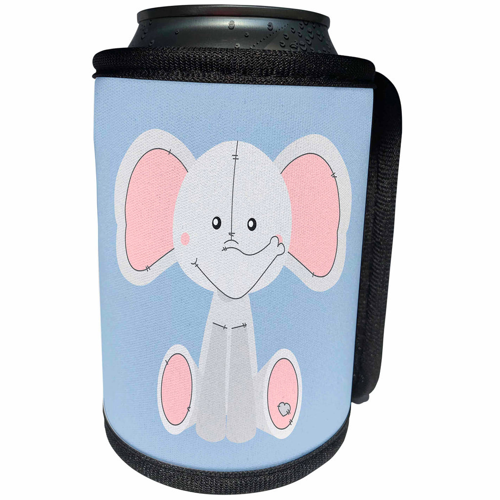 3dRose Janna Salak Designs Kids Stuff - Cute Stuffed Elephant Blue Nursery Art - Can Cooler Bottle Wrap (cc_283571)