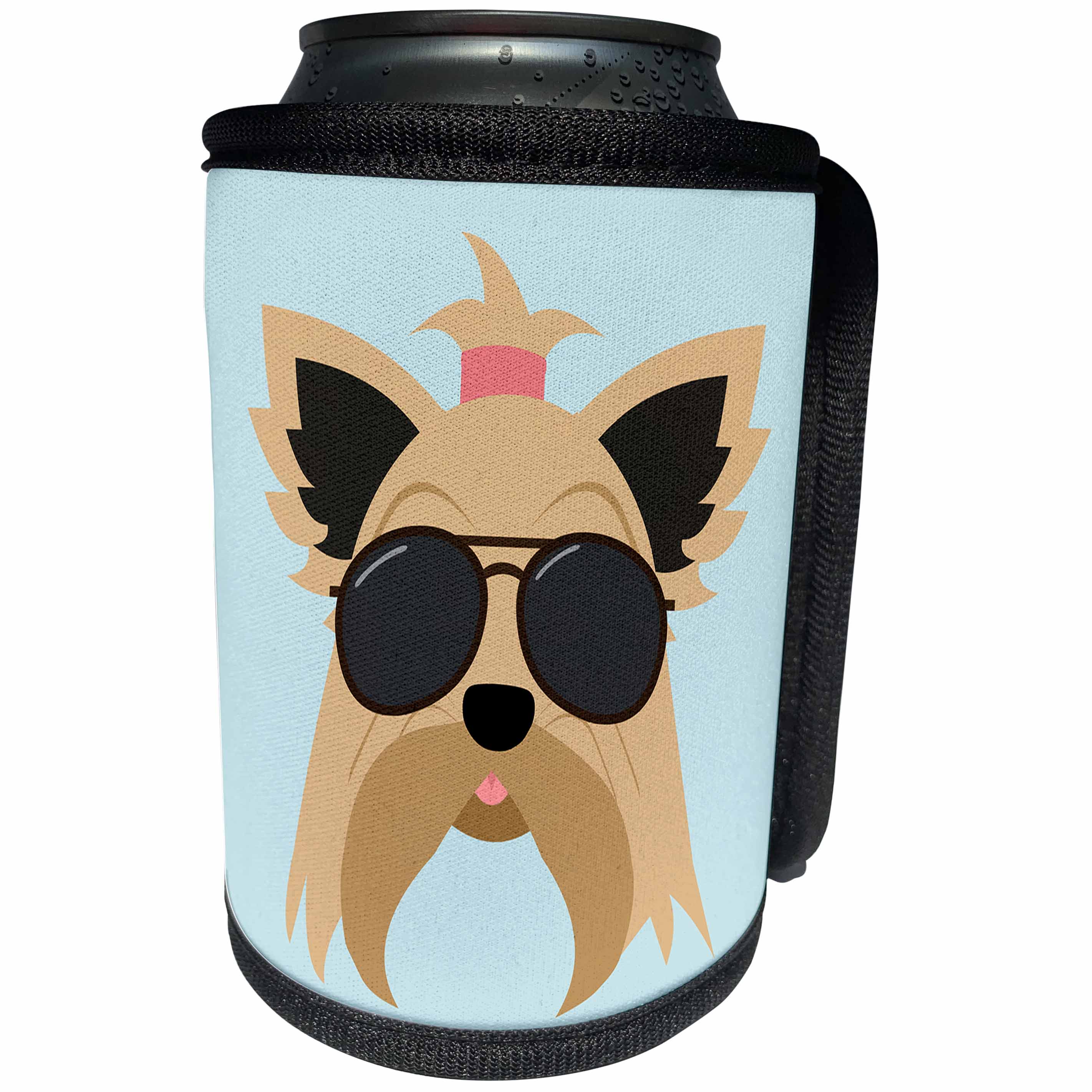 3dRose Janna Salak Designs Dogs - Cool Yorkie Dog with Glasses Yorkshire Terrier - Can Cooler Bottle Wrap (cc_283574)