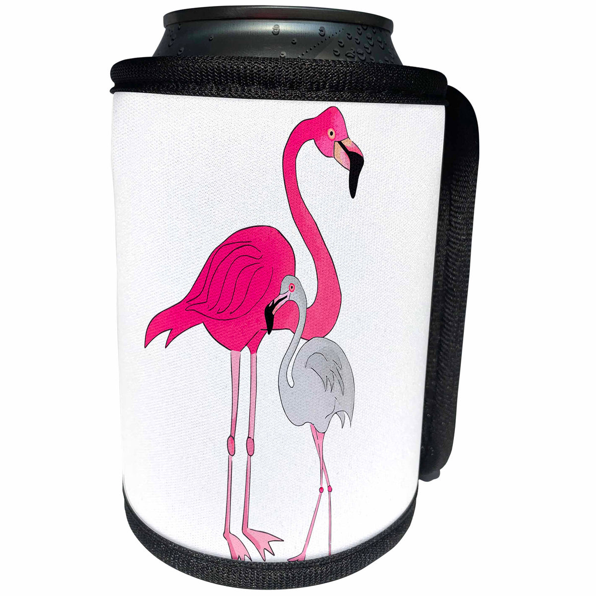 3dRose Janna Salak Designs Tropical - Flamingo Watercolor Mom and Baby - Can Cooler Bottle Wrap (cc_283576)