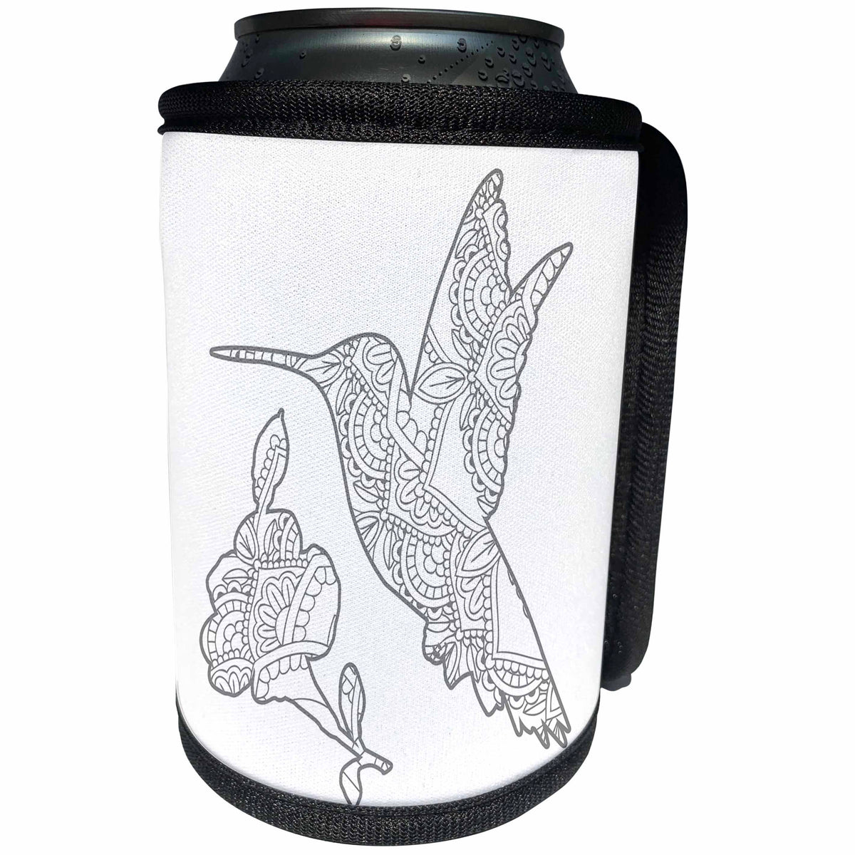 3dRose Janna Salak Designs Birds - Elegant Hummingbird Art Mandala Black and White - Can Cooler Bottle Wrap (cc_283578)