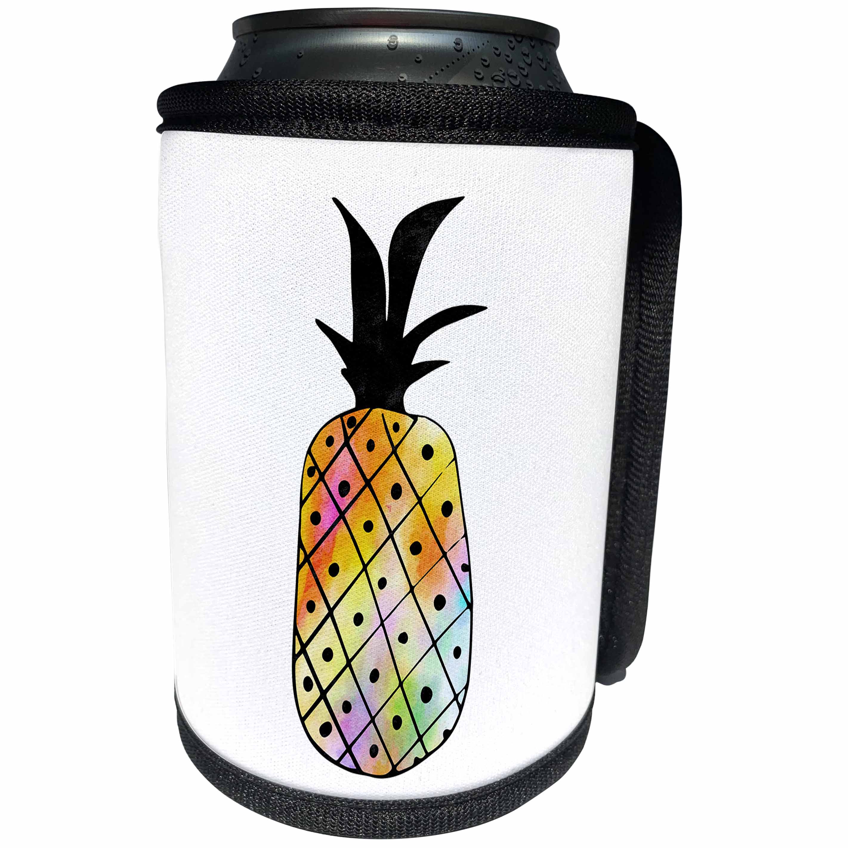 3dRose Janna Salak Designs Tropical - Rainbow Pineapple Watercolor and Ink - Can Cooler Bottle Wrap (cc_283590)