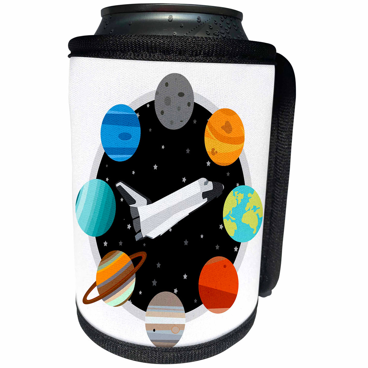 3dRose Janna Salak Designs Outer Space - Space Shuttle and Solar System - Can Cooler Bottle Wrap (cc_283592)