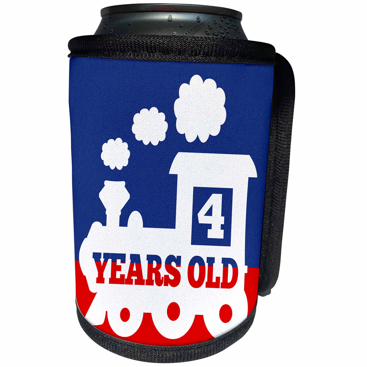 3dRose Janna Salak Designs Kids Stuff - Train 4 Years Old Birthday Locomotive - Can Cooler Bottle Wrap (cc_283598)