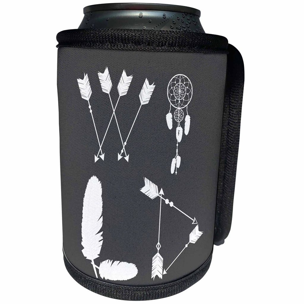 3dRose Janna Salak Designs Boho - WILD Arrow Dreamweaver and Feathers Bohemian Tribal - Can Cooler Bottle Wrap (cc_283600)