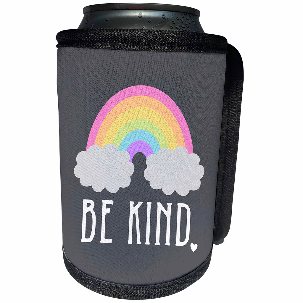 3dRose Janna Salak Designs Text Art - Be Kind Pastel Rainbow Motivational Quotes - Can Cooler Bottle Wrap (cc_283606)