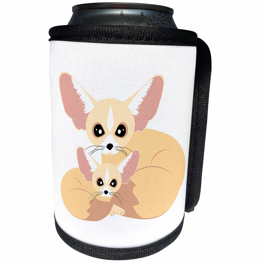 3dRose Janna Salak Designs Wild Animals - Cute Fennec Fox Mom and Baby - Can Cooler Bottle Wrap (cc_283608)