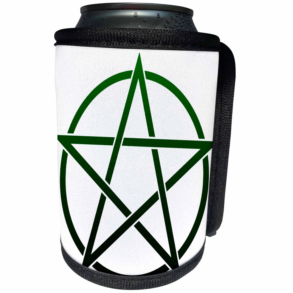 3dRose Cassie Peters Wicca - Green Pentagram - Can Cooler Bottle Wrap (cc_283688)