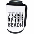3dRose Alexis Design - Beach, Sea, Surf - Team Beach text, beautiful girls in bikinis, black, grey on white - Can Cooler Bottle Wrap (cc_283694)