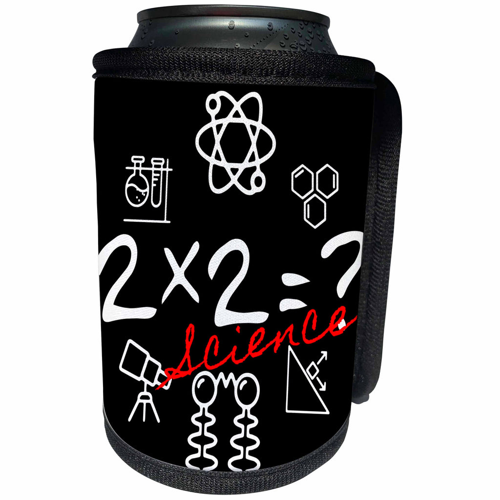 3dRose Alexis Design - Funny - Two times two question, scientific symbols, red text science on black - Can Cooler Bottle Wrap (cc_283695)