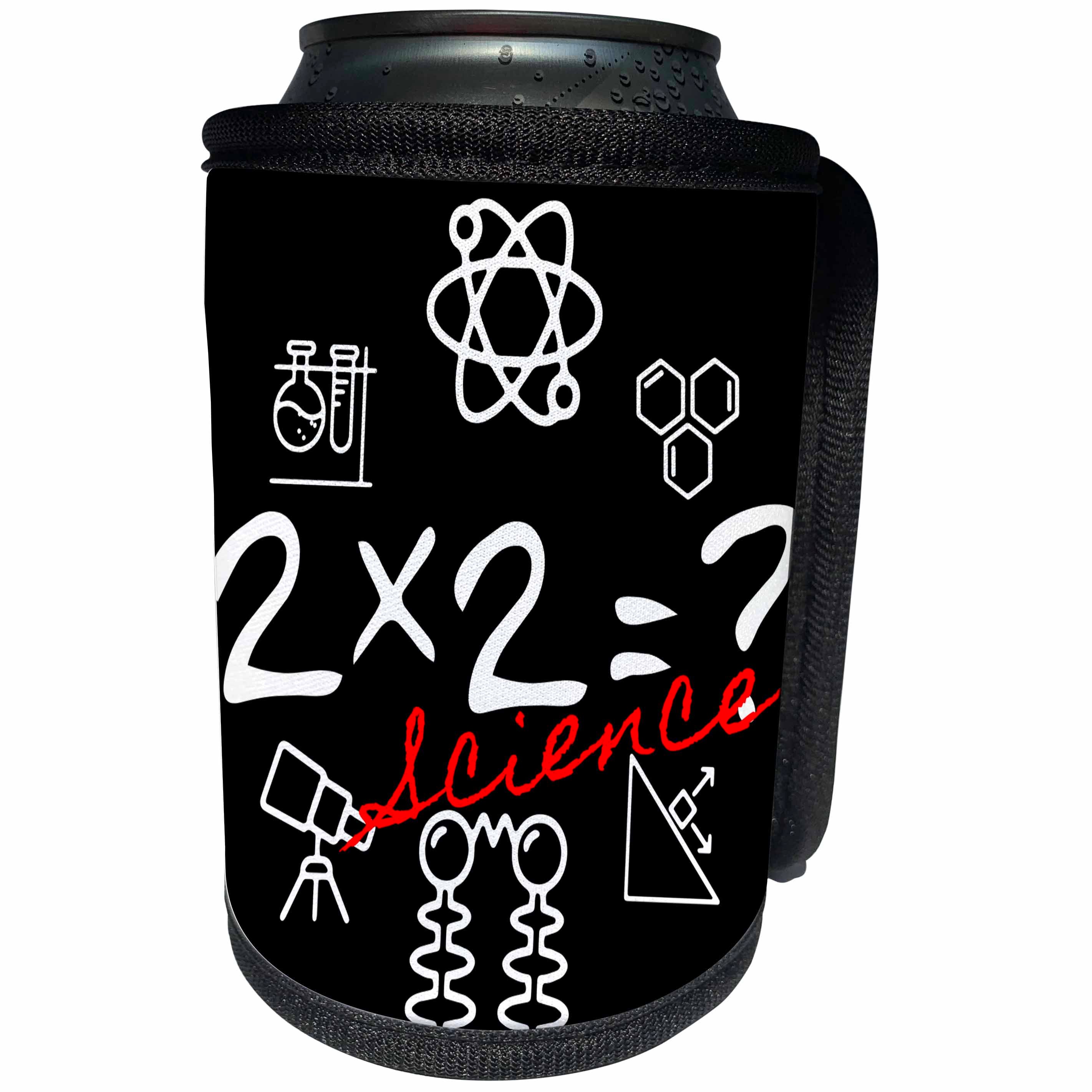 3dRose Alexis Design - Funny - Two times two question, scientific symbols, red text science on black - Can Cooler Bottle Wrap (cc_283695)