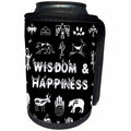 3dRose Alexis Design - Positive - Native American symbols, text WISDOM AND HAPPINESS white on black - Can Cooler Bottle Wrap (cc_283702)