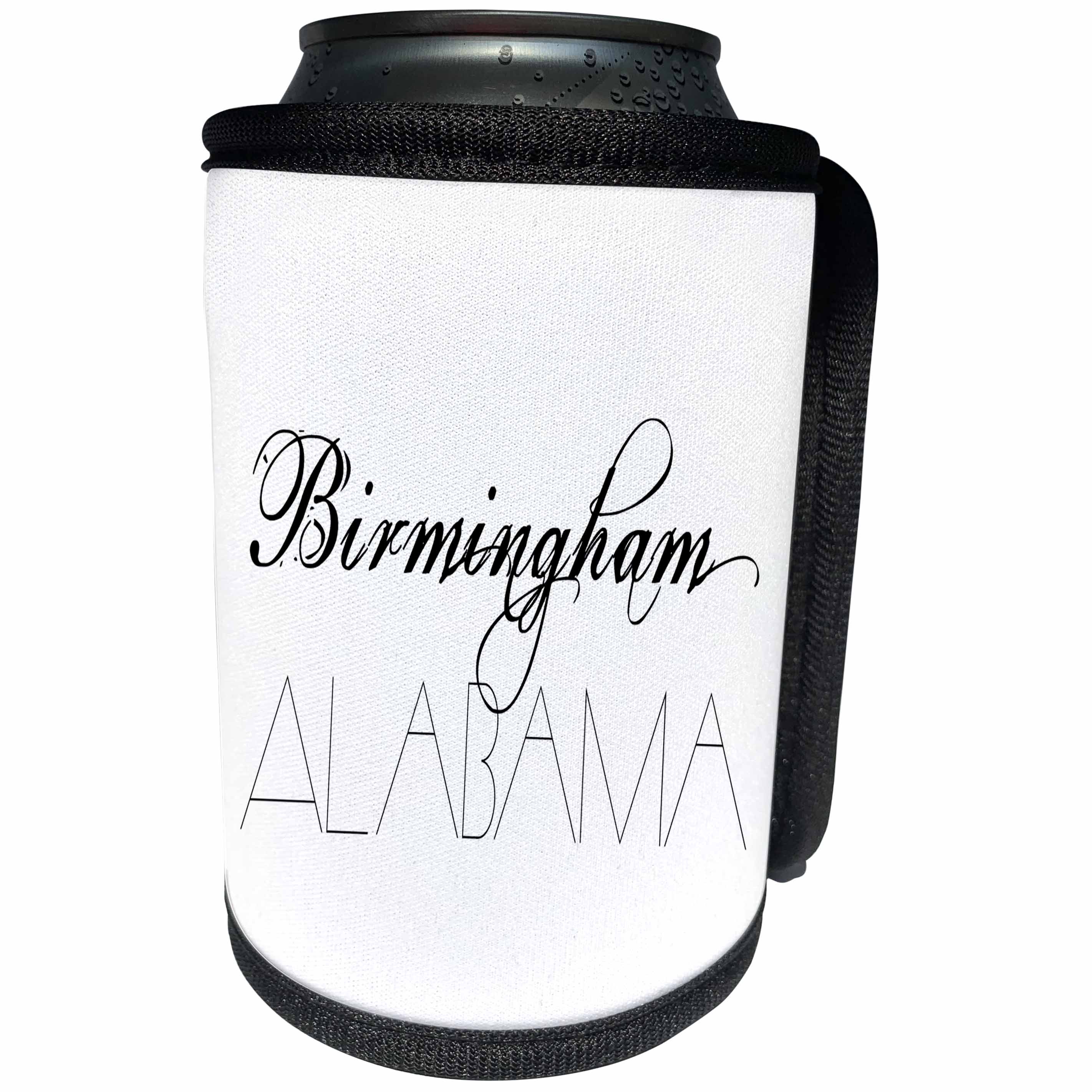 3dRose Alexis Design - American Cities - American Cities - Birmingham Alabama, black on white - Can Cooler Bottle Wrap (cc_283707)