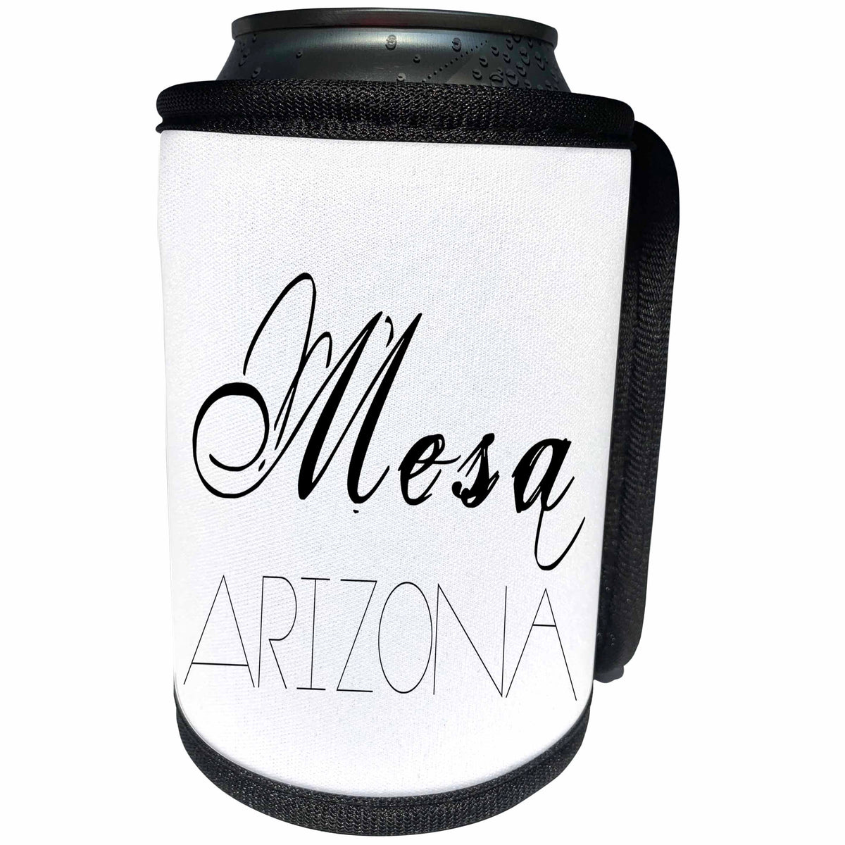 3dRose Alexis Design - American Cities - American Cities - Mesa Arizona, black on white - Can Cooler Bottle Wrap (cc_283719)
