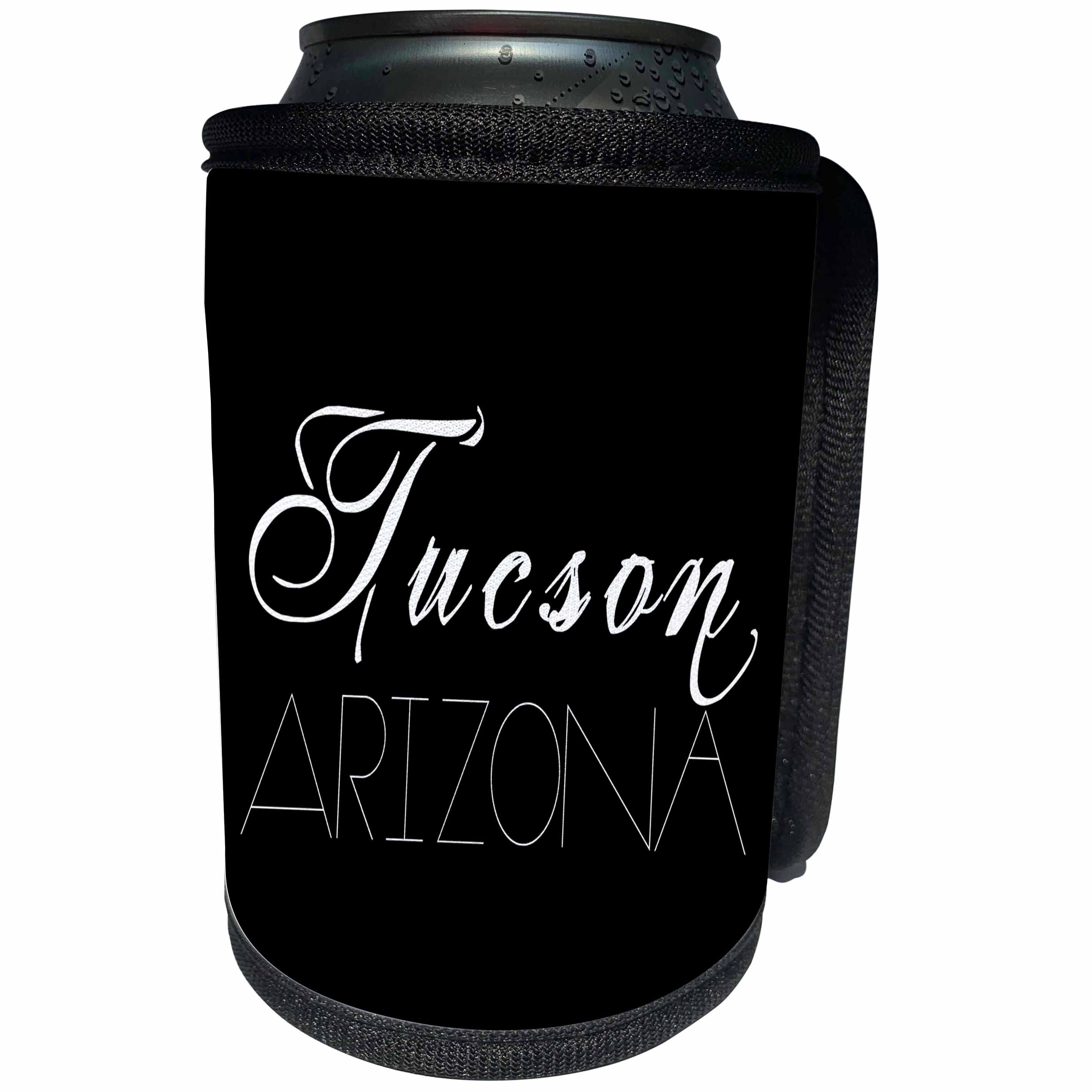 3dRose Alexis Design - American Cities - American Cities - Tucson Arizona, white on black - Can Cooler Bottle Wrap (cc_283724)